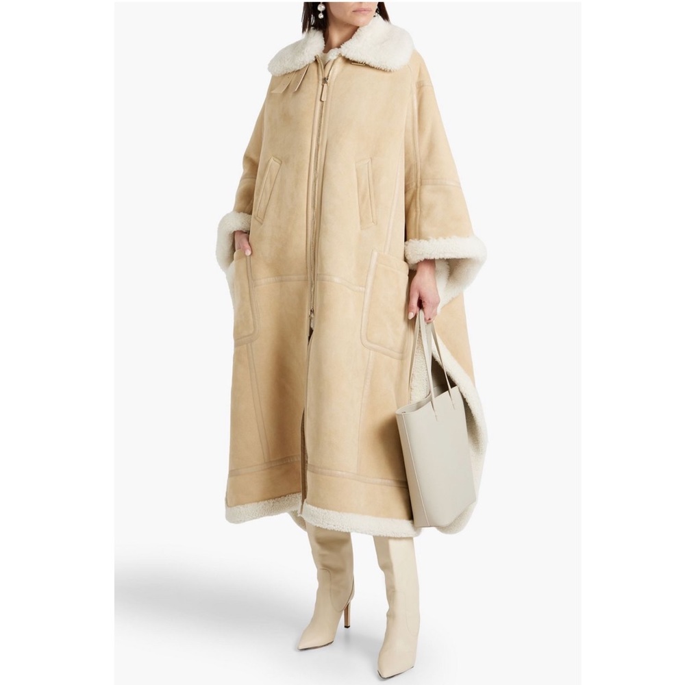 CHLOÉ Suede Shearling Zip Poncho